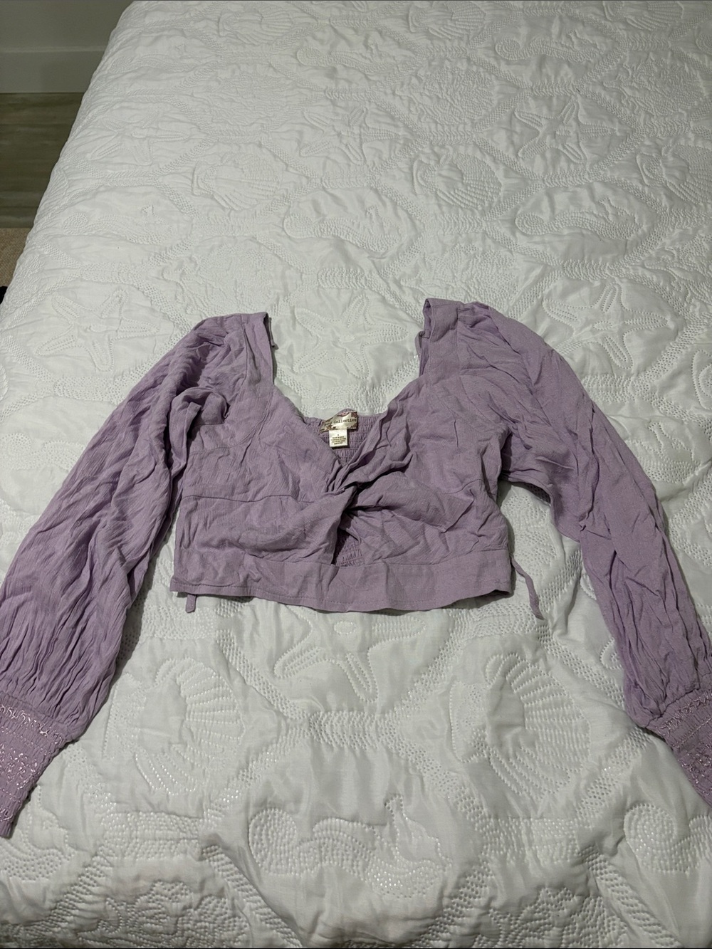 Lilac V-Neck Long-Sleeve Cropped Top